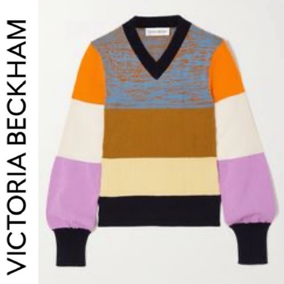 Victoria Beckham Color-block Cotton-Blend Sweater Size L - Picture 1 of 11